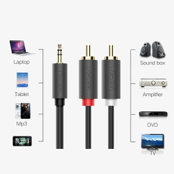 UGREEN 2X RCA Cinch Jack 3,5 mm AV102 Kabel 3m Schwarz