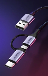 Ugreen kabel przewód 2w1 USB - micro USB / USB Typ C 1m 2,4A czarny (30875)