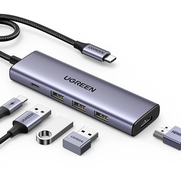 Hub USB-C Ugreen CM511, HDMI 4K 60Hz, 3x USB 3.0 5Gbps, PD 100W (srebrny)