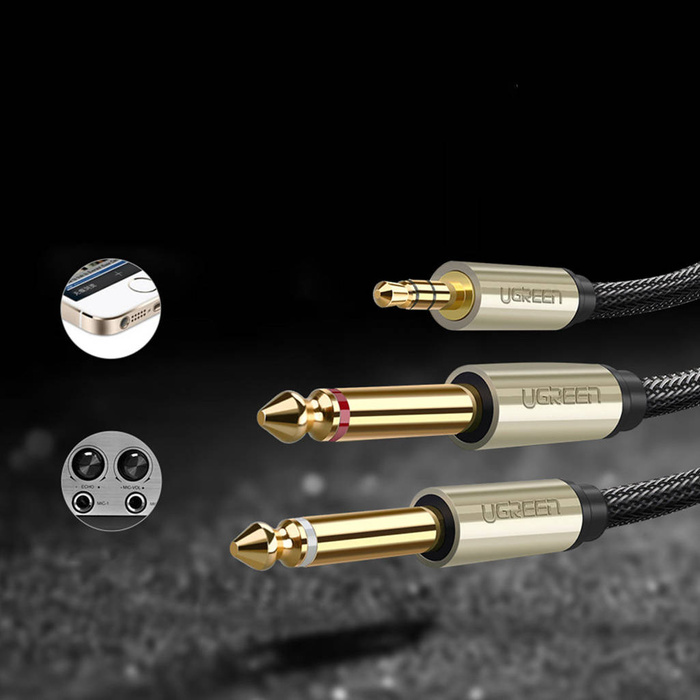 Ugreen kabel przewód audio mini jack 3,5 mm - 2 x jack 6,35mm 1m szary (AV126)