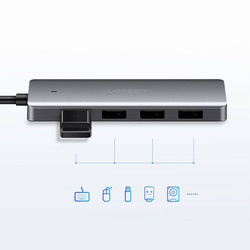 Ugreen HUB USB Typ C Splitter - 4x USB 3.2 Gen 1 mit USB Typ C Stromanschluss grau (CM219 70336)