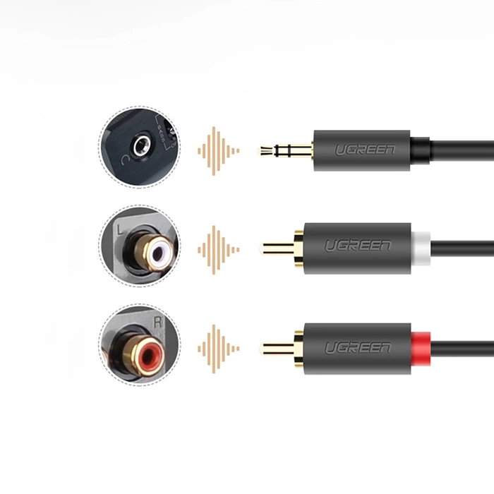 UGREEN 2XRCA Cinch Jack 3.5mm AV102 Kabel 1m Schwarz