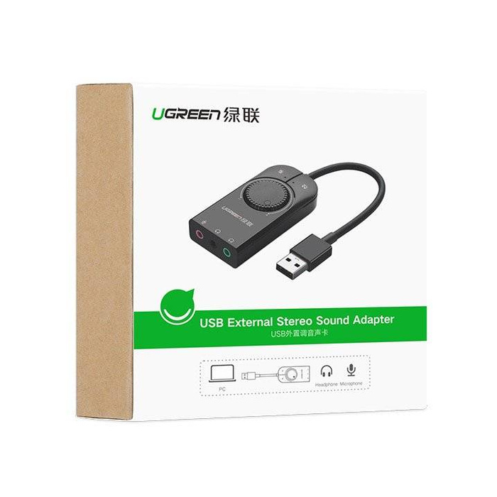 Ugreen externe Soundkarte Musik USB Adapter - 3,5 mm Miniklinke mit Lautstärkeregler 15cm schwarz (40964)