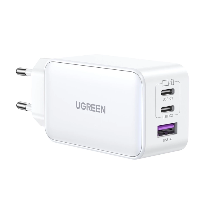 Ladergerät uGREEN 15339 Nexode-Netzwerkadapter, 2xUSB-C, USB-A 3.0, PD3.0, QC4.0, GaN, 65W (Weiß)