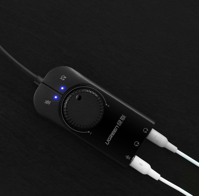 Ugreen externe Soundkarte Musik USB Adapter - 3,5 mm Miniklinke mit Lautstärkeregler 15cm schwarz (40964)