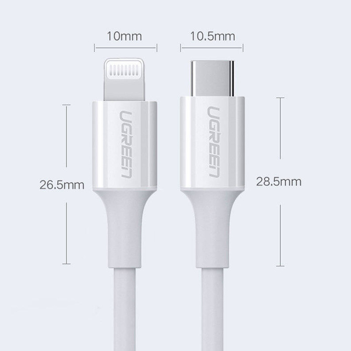 Ugreen kabel przewód MFi USB Typ C - Lightning 3A 0.5 m biały (US171)