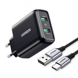 Ładowarka sieciowa UGREEN 2xUSB-A, 18W, PD3.0, EU (czarna) CD161