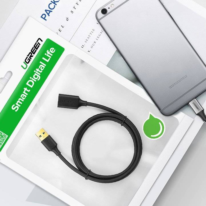 Ugreen kabel przewód przedłużacz przejściówka USB 3.0 (żeński) - USB 3.0 (męski) 1m czarny (10368)