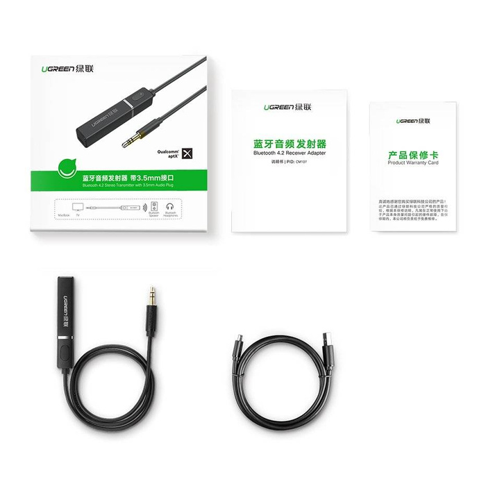 Ugreen Bluetooth 5.0 Transmitter Wireless Audio Adapter 3,5 mm Miniklinke schwarz (40761 CM107)