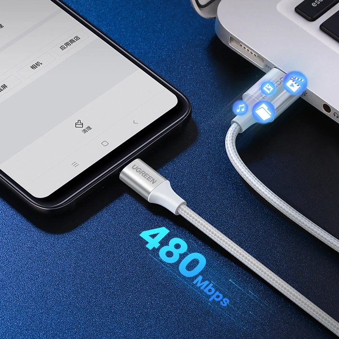 Niklowany kabel USB-C QC3.0 UGREEN 1m z aluminiową wtyczką biały