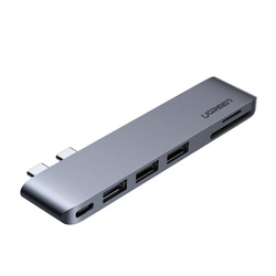 Ugreen wielofunkcyjny HUB 2x USB Typ C na 3x USB 3.0 / TF / SD / USB Typ C do MacBook Pro / Air szary (CM251 60560)