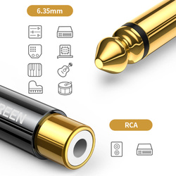 Ugreen przejściówka adapter jack 6,35 mm (męski) na RCA (żeński) złoty (AV169 80731)