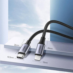 Ugreen Kabel USB Typ C Kabel - Lightning MFI 1 m 3 A 36 W Silber (70523)