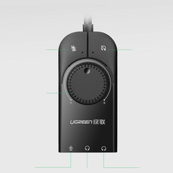 Ugreen externe Soundkarte Musik USB Adapter - 3,5 mm Miniklinke mit Lautstärkeregler 15cm schwarz (40964)