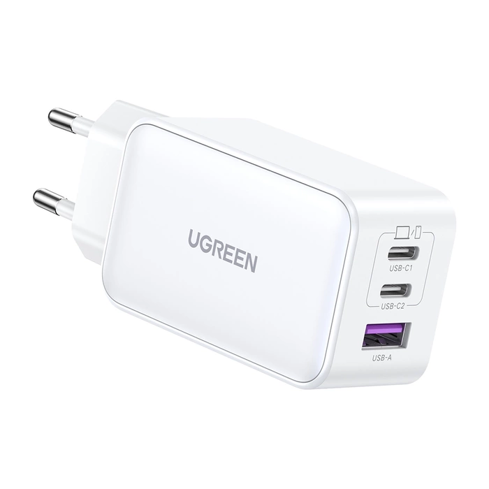 Ładowarka sieciowa UGREEN 15339 Nexode, 2xUSB-C, USB-A 3.0, PD3.0, QC4.0, GaN, 65W (biała)