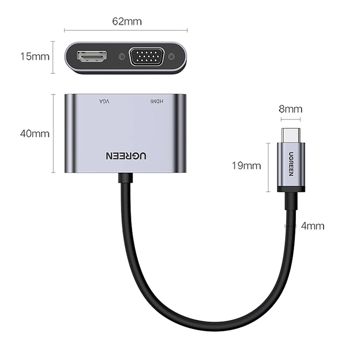 Ugreen CM162 50505 USB-C - HDMI / VGA / USB-A 3.0 / USB-C PD adapter - gray