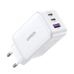 Ladergerät uGREEN 15339 Nexode-Netzwerkadapter, 2xUSB-C, USB-A 3.0, PD3.0, QC4.0, GaN, 65W (Weiß)