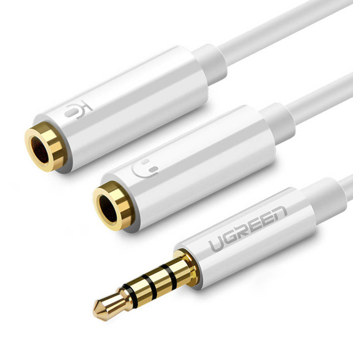 Ugreen kabel przewód rozdzielacz słuchawkowy mini jack 3,5 mm - 2 x mini jack 3,5mm (2 x wyjście stereo) 20cm biały (AV134)