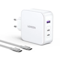 Ladergerät gaN Ugreen Nexode CD289 USB-A/2xUSB-C 140W + kabel USB-C - USB-C 1.5m - weiß