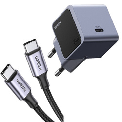 Ładowarka sieciowa Ugreen Nexode Air 30W, USB-C (szara) + Kabel USB-C do USB-C UGREEN US316, 100W, 1m