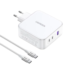 Charger gaN Ugreen Nexode CD289 USB-A/2xUSB-C 140W network cable + cable USB-C - USB-C 1.5m - white