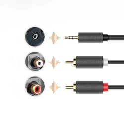 UGREEN 2X RCA Cinch Jack 3,5 mm AV102 Kabel 3m Schwarz