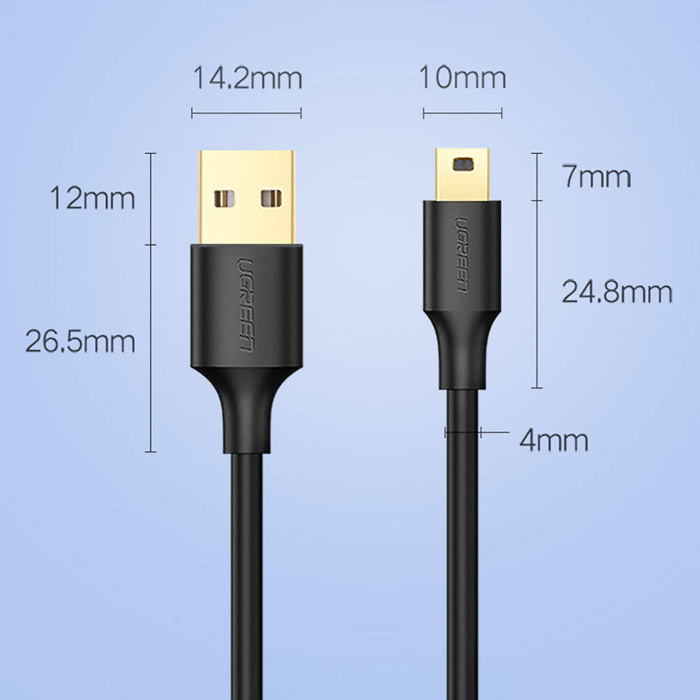 Ugreen 5-poliges vergoldetes USB-Kabel - Mini-USB 0,25 m schwarz (US132)