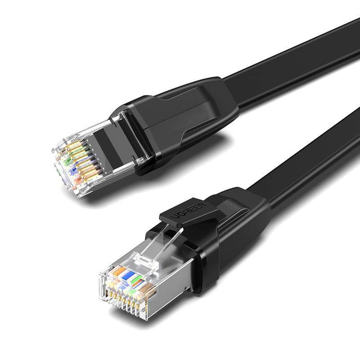 UGREEN NW134 Flaches kabel Netzwerkkabel mit Metallsteckern, Ethernet RJ45, Kat.8, U/FTP, 5m (schwarz)