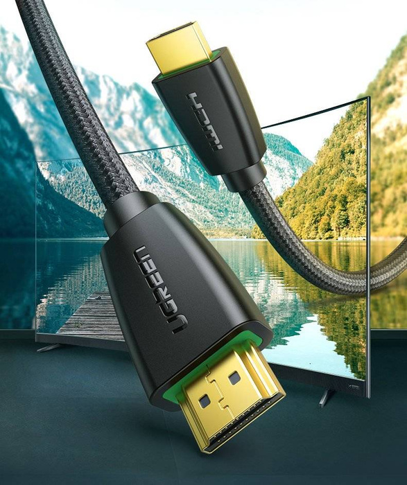 Ugreen mocny kabel przewód w nylonowym oplocie HDMI 2.0 4K 60 Hz 3D 18 Gbps HDR ARC Ethernet (HEC) 48 bit 1,5 m czarny (HD118 40409)