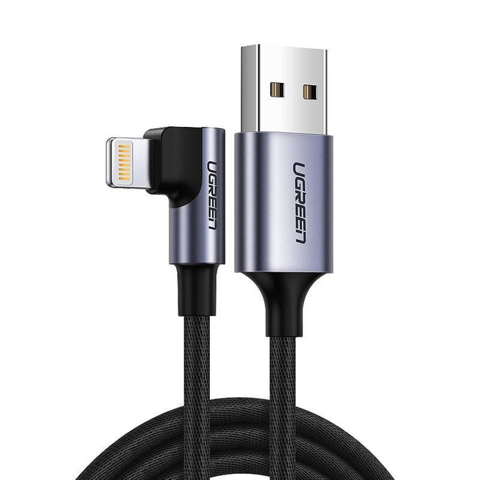 Ugreen kątowy kabel przewód USB - Lightning MFI 1m 2,4A czarny (60521)