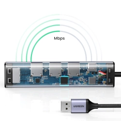 Ugreen Multifunktionsadapter HUB USB 3.0 - 3 x USB / Ethernet RJ-45 / USB Typ C PD grau (CM475)