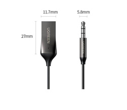 Ugreen odbiornik dźwięku Bluetooth 5.0 kabel USB adapter audio AUX jack czarny (70601 CM309)