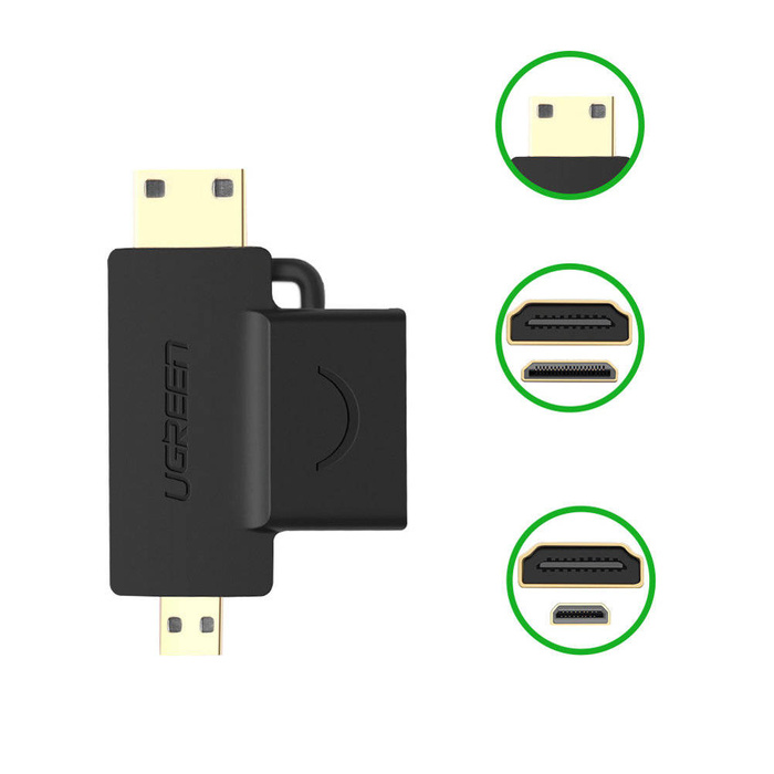 Ugreen HDMI Typ A (weiblich) auf Mini HDMI (männlich) / Micro HDMI (männlich) schwarz (20144)