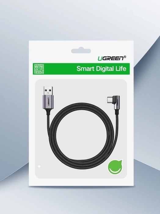 Kabel Ugreen US284 50942 USB-A (prosty) / USB-C (kątowy) 3A 2m - szary