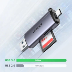 Ugreen CM185 50706 reader for SD / micro SD cards on USB-A 3.0 / USB-C 3.0 - gray