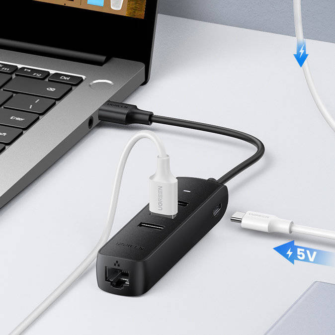 Ugreen adapter przejściówka USB - Ethernet RJ45 / 3 x USB czarny (CM416)