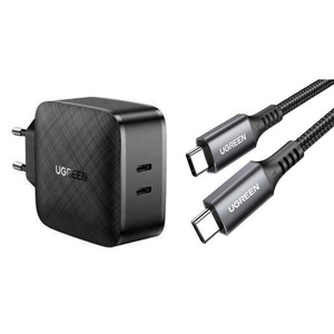 Charger uGREEN CD216 network cable, 2xUSB-C, 66W, PD (black) 70867