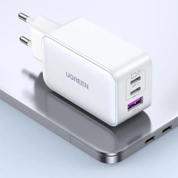 Ładowarka sieciowa UGREEN 15339 Nexode, 2xUSB-C, USB-A 3.0, PD3.0, QC4.0, GaN, 65W (biała)