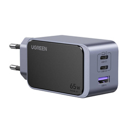 Ładowarka sieciowa US316 Ugreen Nexode Air 65W, USB + 2x USB-C (szara) + Kabel Ugreen USB Typ C - Lightning MFI 1m 3A 18W