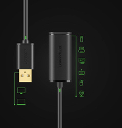 Ugreen active cable USB 2.0 Verlängerungskabel 480 Mbps 5 m schwarz (US121 10319)