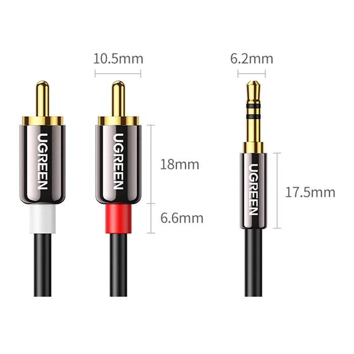 Ugreen kabel przewód audio 3,5 mm mini jack - 2RCA 5m czarny (AV116)