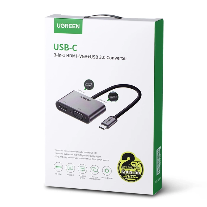 Ugreen CM162 50505 USB-C - HDMI / VGA / USB-A 3.0 / USB-C PD adapter - gray