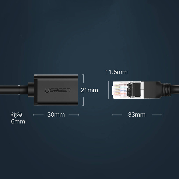 Ugreen Verlängerungskabel Ethernet RJ45 Cat 6 FTP 1000Mbps 1m Schwarz (NW112 11279)