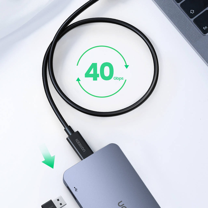 Ugreen kabel przewód USB C (męski) - USB C (męski) Thunderbolt 4 100W / 8K 60Hz / 40Gb/s 0.8m czarny (US501)