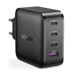 Ugreen Schnellladegerät GaN PPS 65W USB / 3x USB Typ C QC 3.0 Power Delivery SCP FCP AFC (Galliumnitrid) schwarz (CD224 70774)