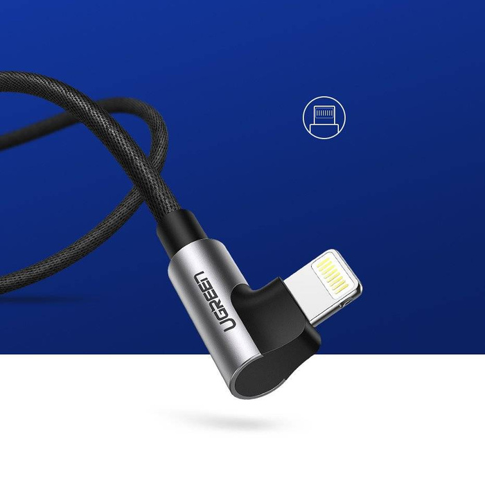 Ugreen kątowy kabel przewód USB - Lightning MFI 1m 2,4A czarny (60521)