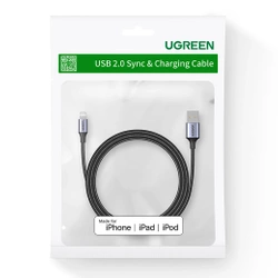 Kabel Lightning auf USB UGREEN 2.4A US199, 2m (schwarz)