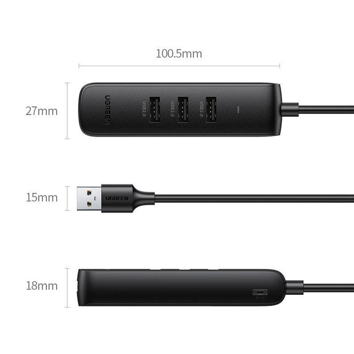 Ugreen adapter przejściówka USB - Ethernet RJ45 / 3 x USB czarny (CM416)