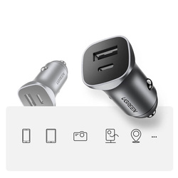 Ugreen schnelles Autoladegerät USB-A / USB-C 18W grau (CD130)