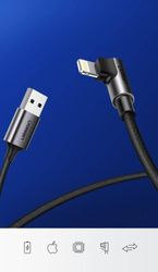 Ugreen rechtwinkliges USB-Kabel - Lightning MFI 1m 2,4A schwarz (60521)